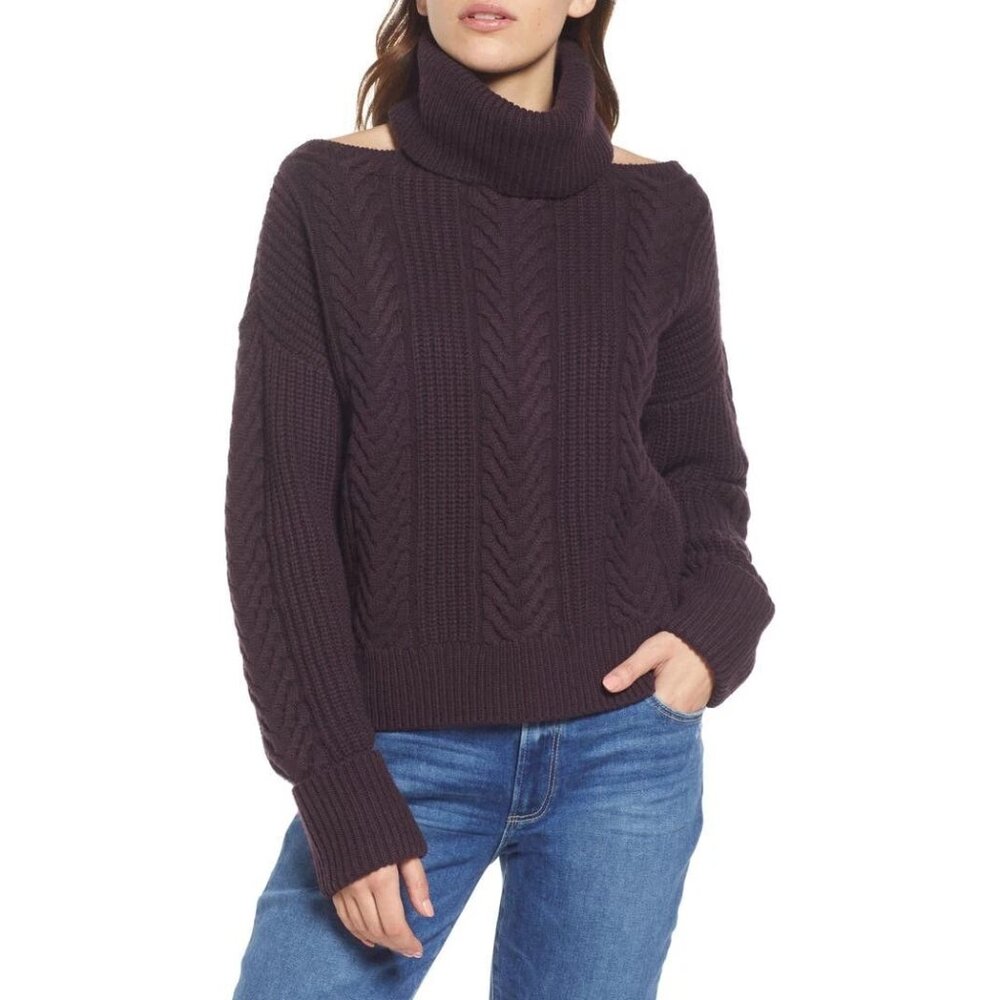 Paige Lorilee Sweater Dark Sangria Cold Shoulder Turtleneck Pink SZ M NEW $299